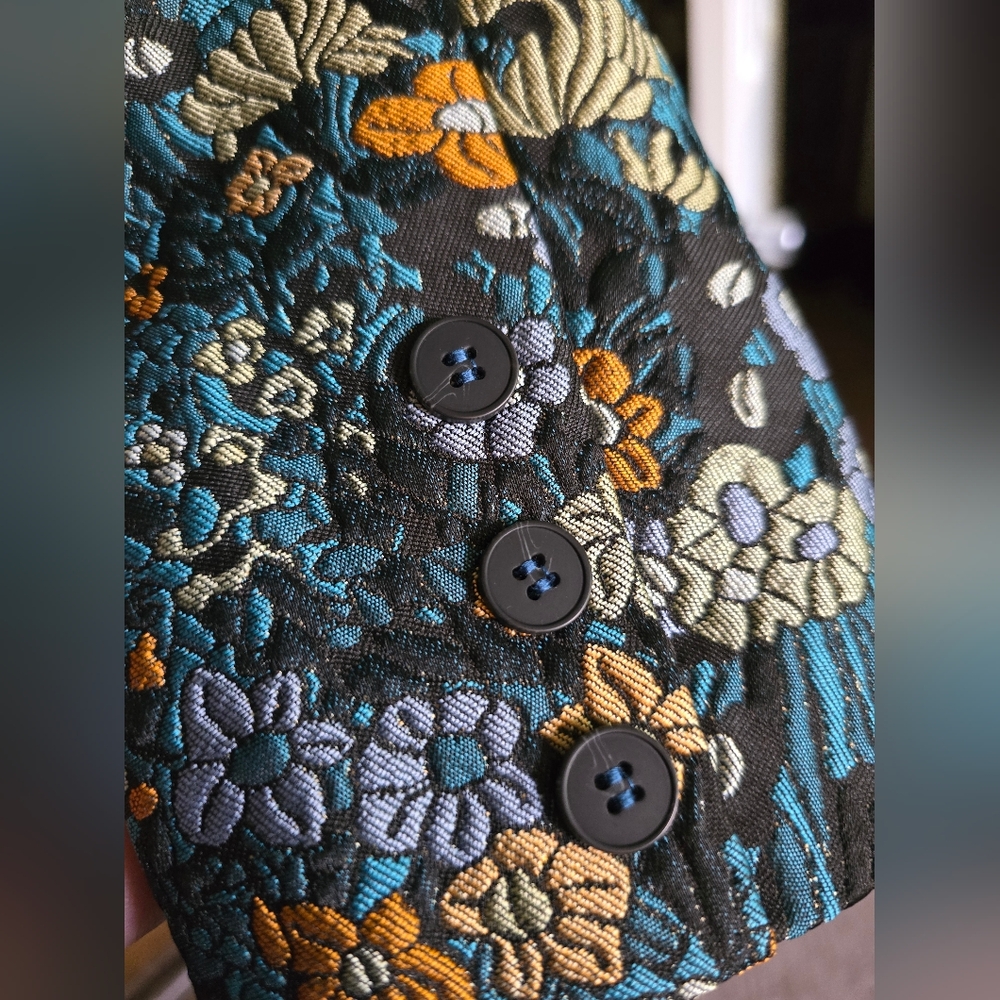 Stacy London Floral Brocade Blazer Teal Multi 16 - Picture 5 of 6